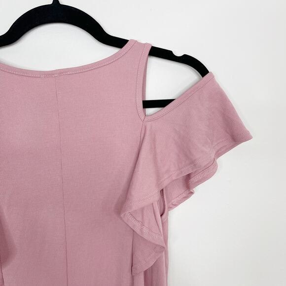 New Alya Cold Shoulder Ribbed Dress Rose Pink VNeck Short Sleeve XSmall XS - Picture 4 of 7